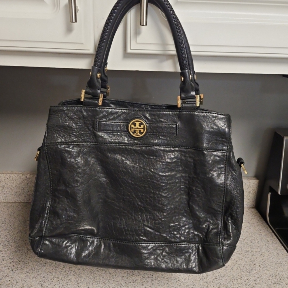 TORY BURCH AUDRA SATCHEL LARGE BAG TOTE HANDBAG BLACK AMANDA PURSE